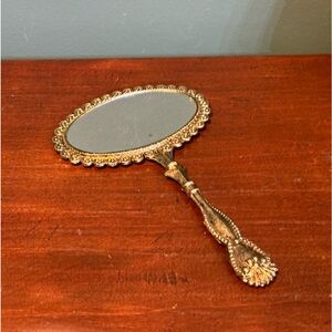Vintage Gold Tone metal hand held double sided mirror